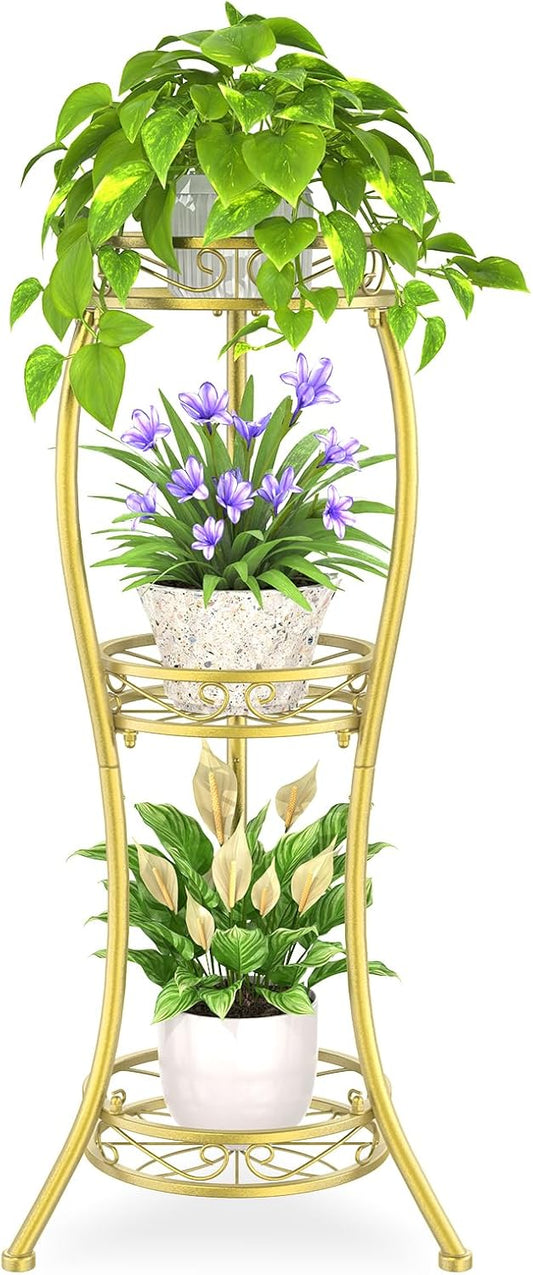 3 Tier Tall Metal Plant Stand for Indoor and Outdoor Use