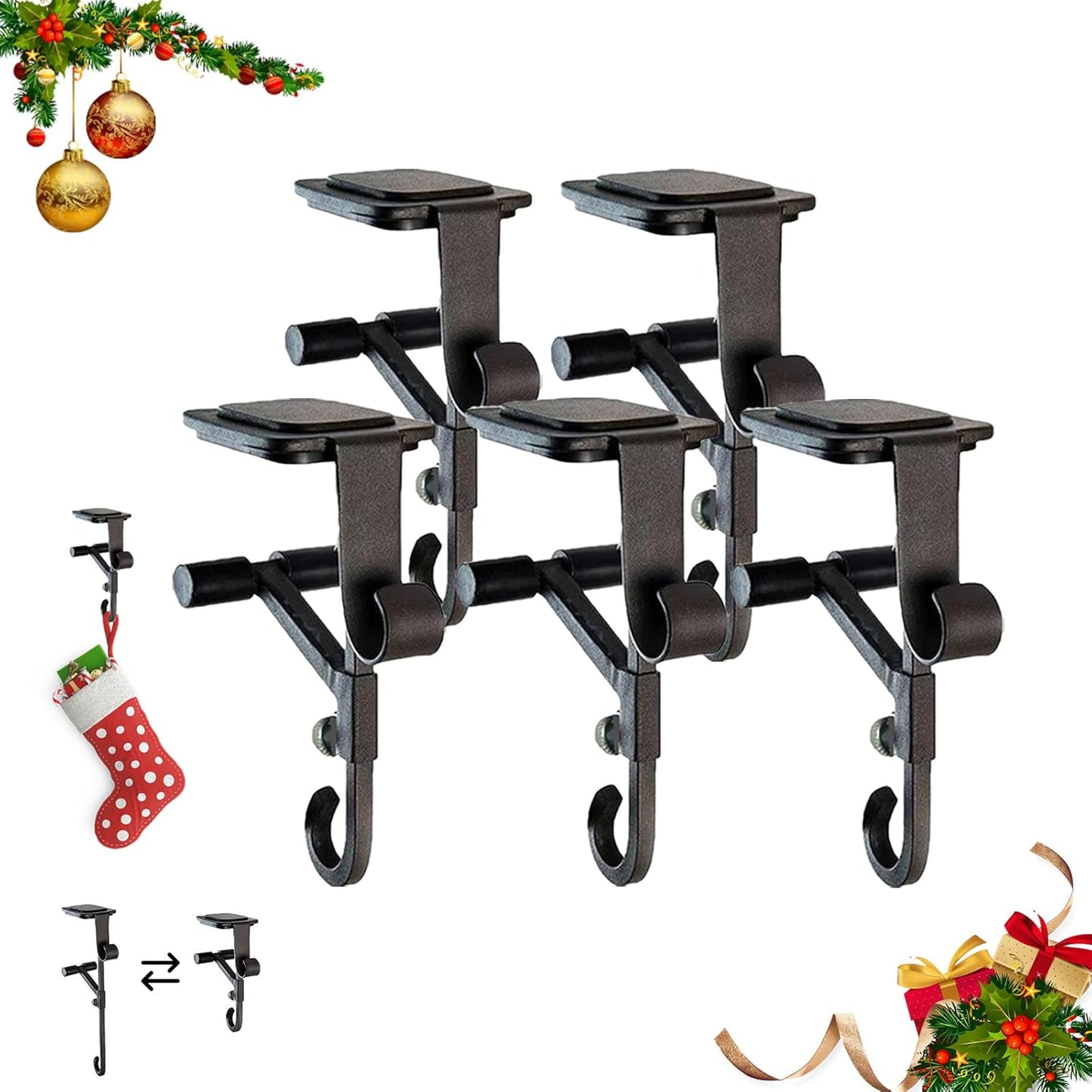 2-in-1 Adjustable Mantel Hook Set for Christmas Decorations