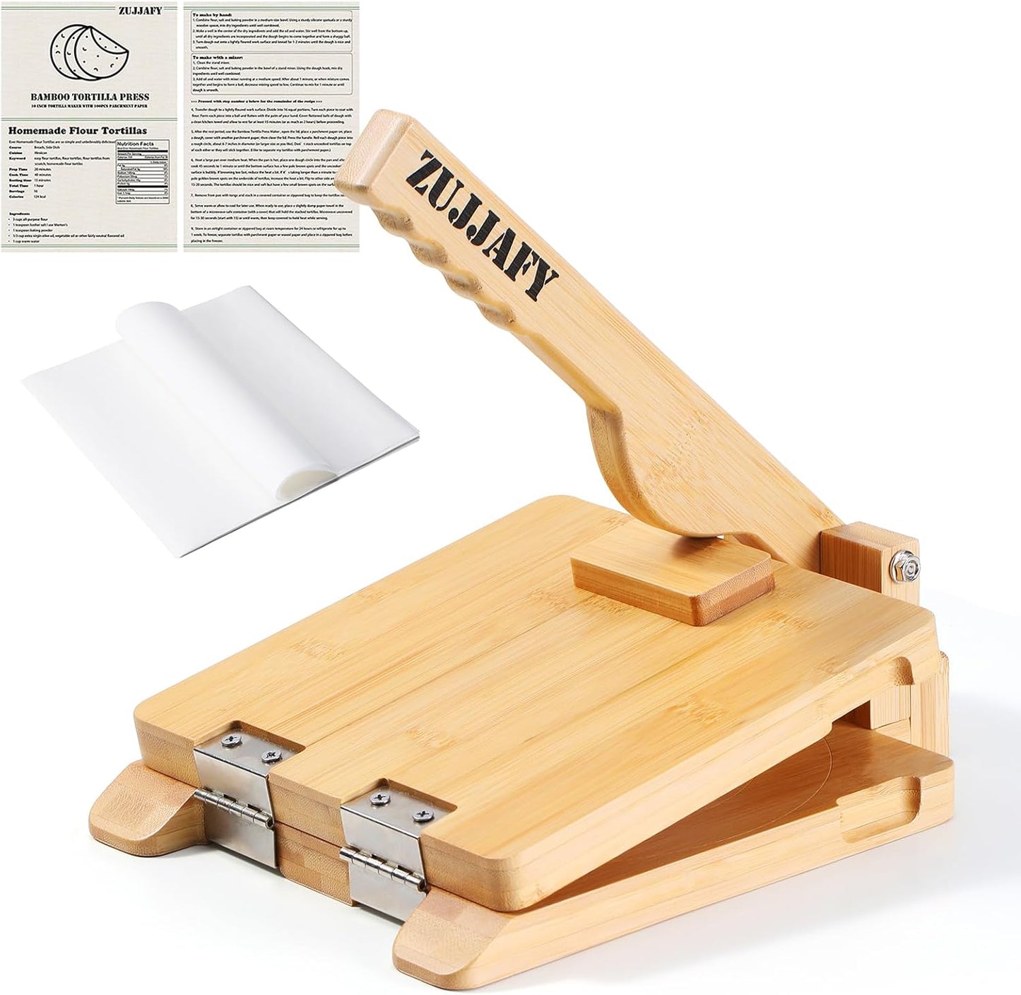 ZUJJAFY 8 Inch Bamboo Tortilla Press for Homemade Tortillas