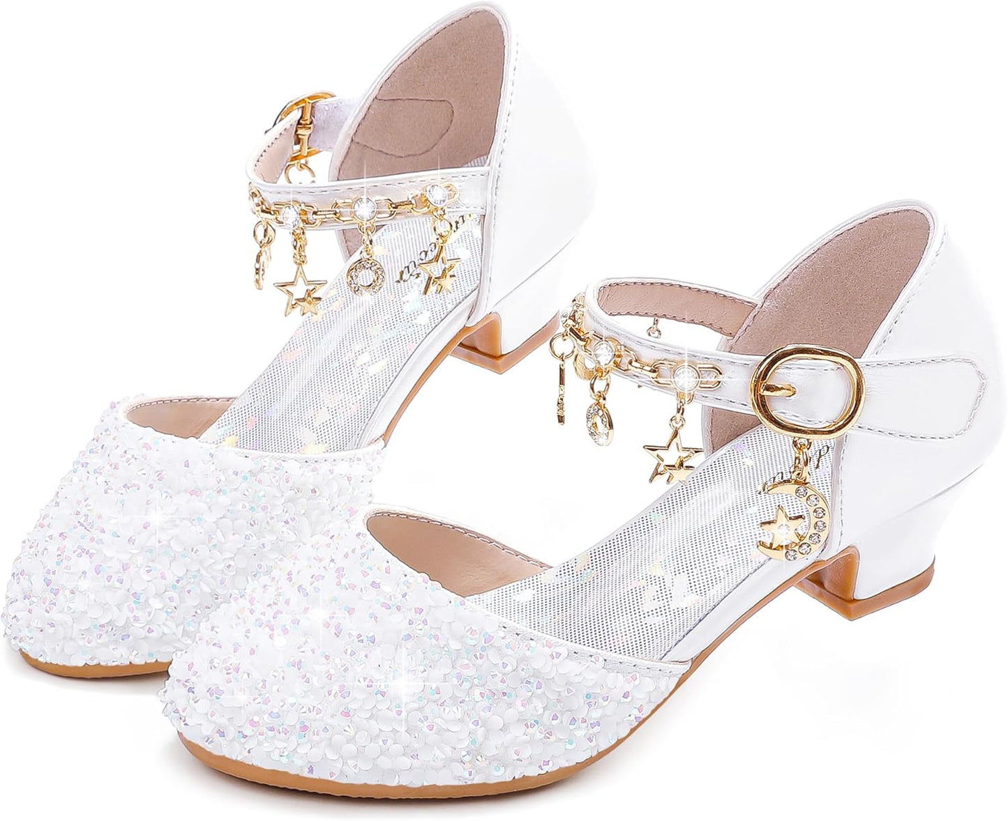 Furdeour Girls Dress Shoes with Crystal High Heels for Parties