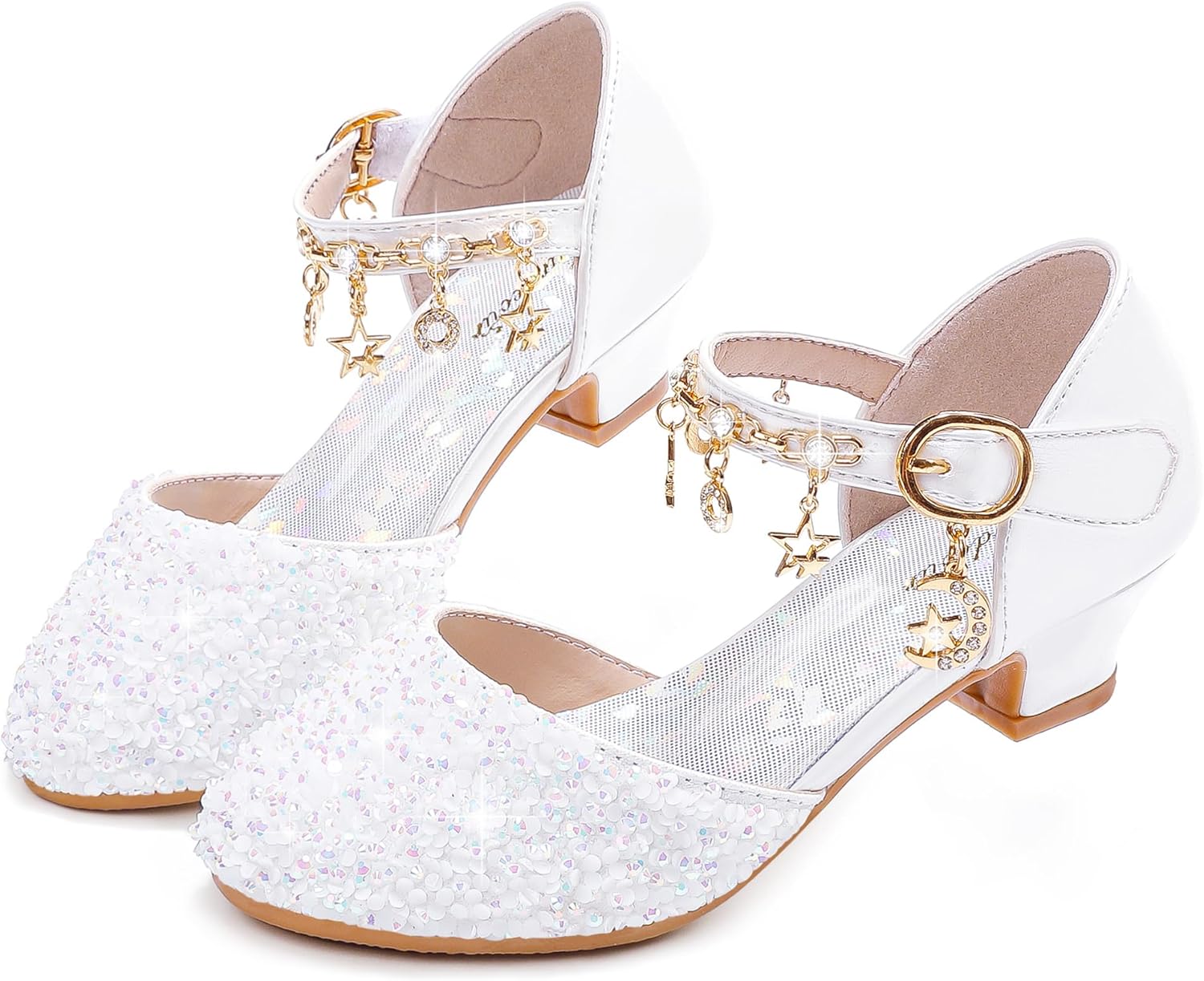 Furdeour Girls Dress Shoes with Crystal High Heels for Parties