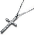 925 Sterling Silver Cross Necklace for Men - Oxidized Hammered