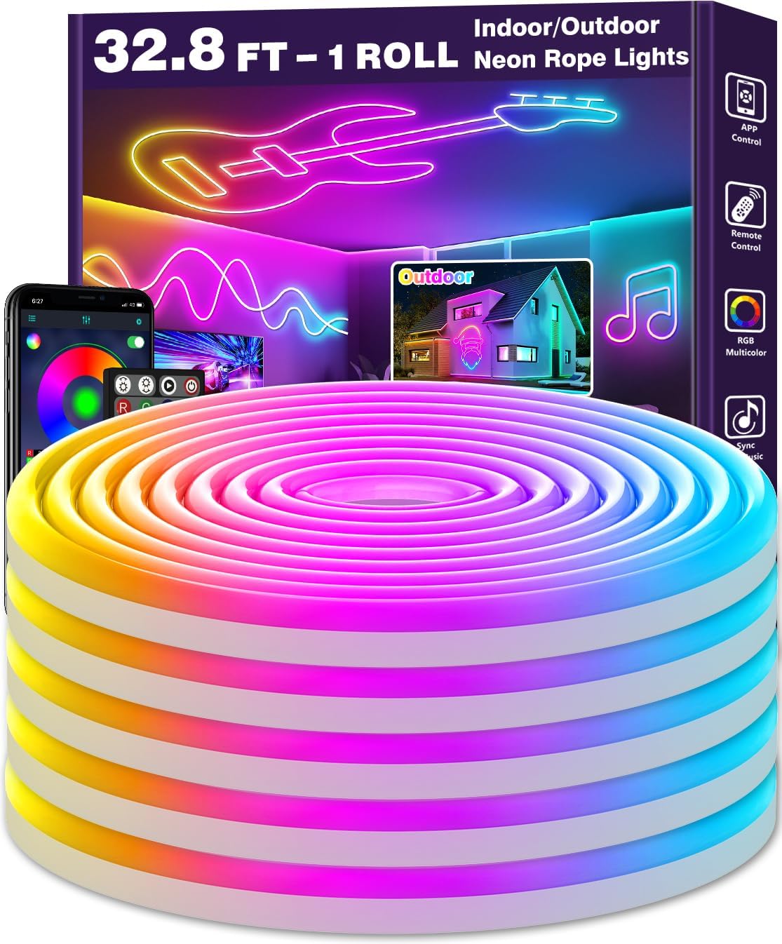 32.8Ft Neon Rope Lights for Customizable Indoor and Outdoor Use