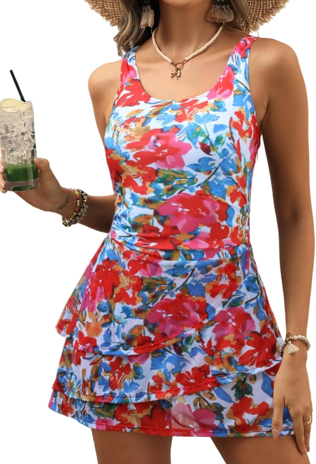 VIMPUNEC Women One Piece Swim Dress for Tummy Control Style