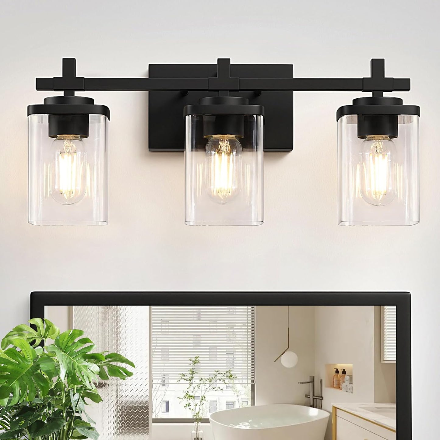 Modern Black Bathroom Vanity Light Fixtures with Clear Glass Shades