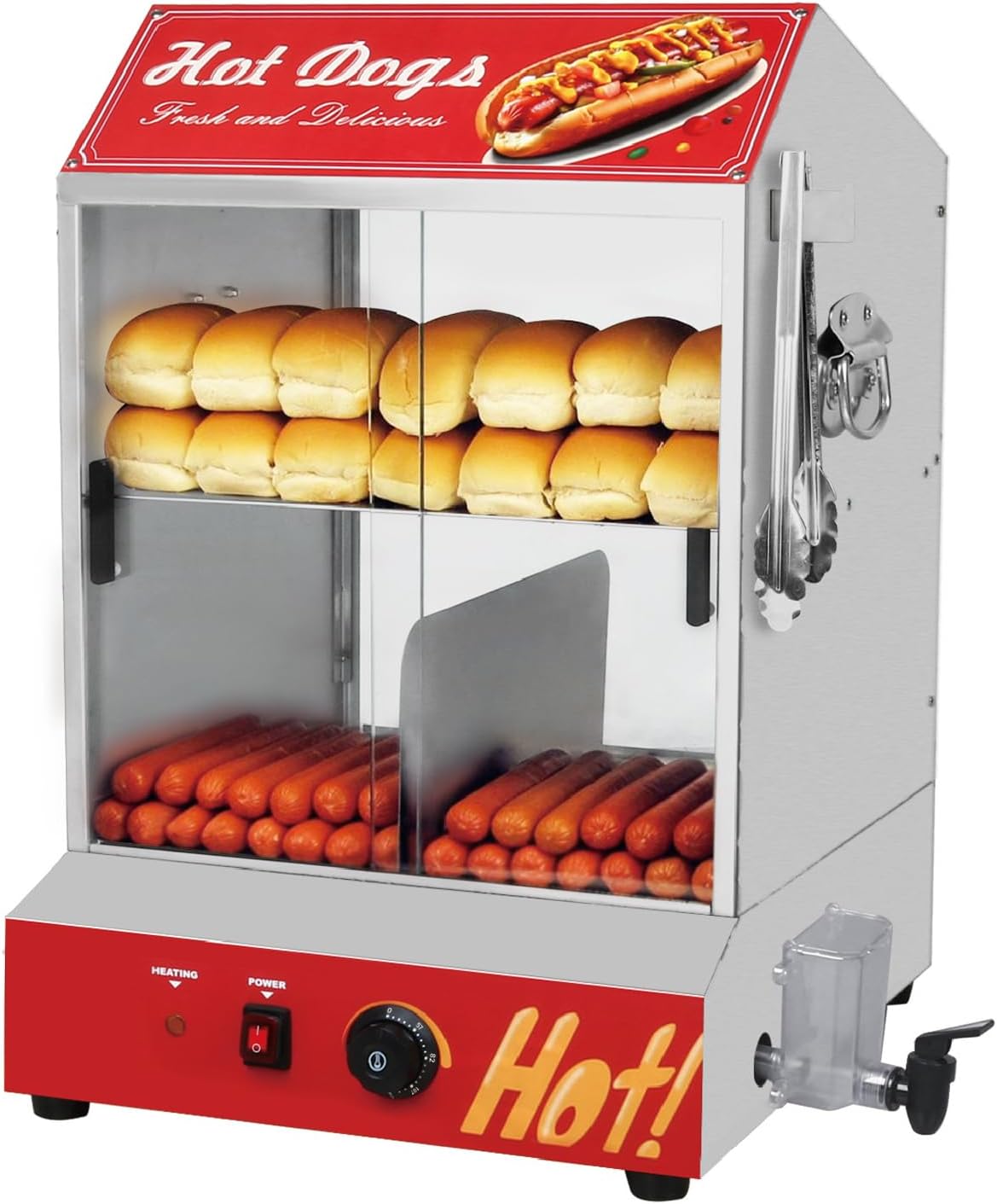 2-Tier Hot Dog Steamer Machine with Adjustable Temperature Control