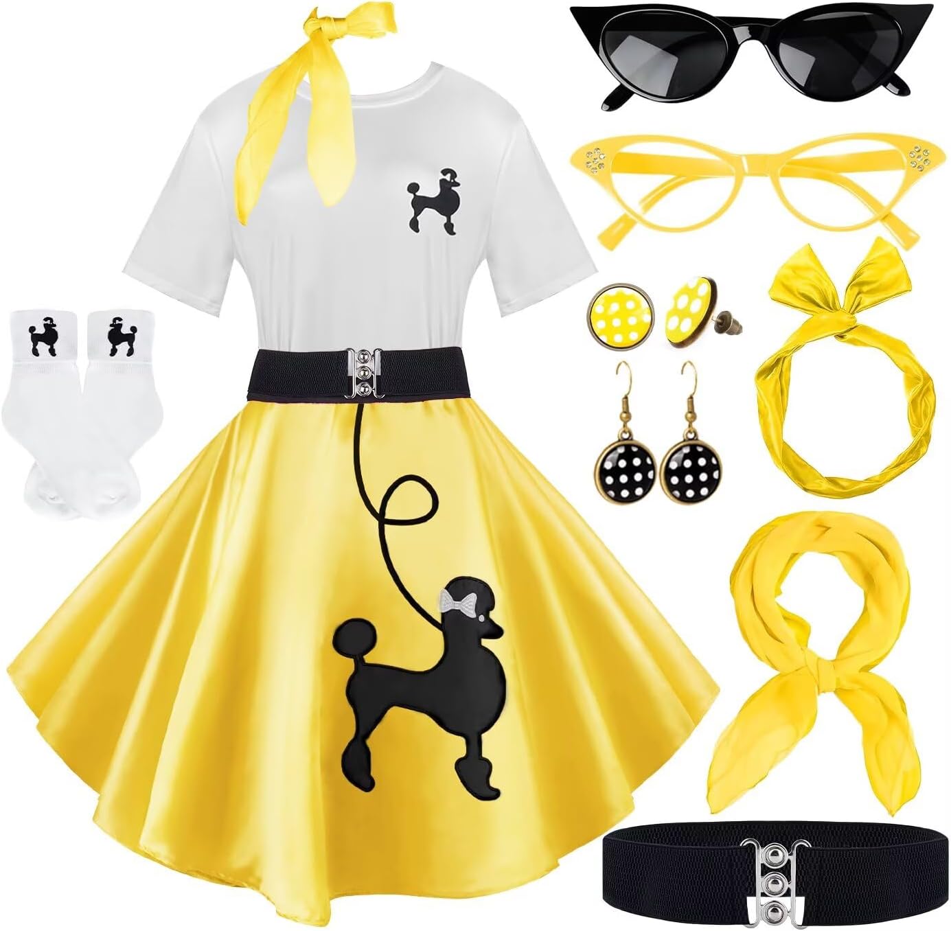 10Pcs Sock Hop Outfits Women with 1950s Poodle Skirts and More
