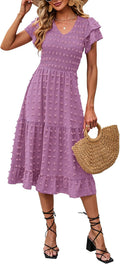 BTFBM Women Casual Summer Short Ruffles Tiered Sleeve Midi Dress