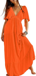 Kikibell Women Summer V-Neck Maxi Dress - Flowy Tiered Silhouette sexy