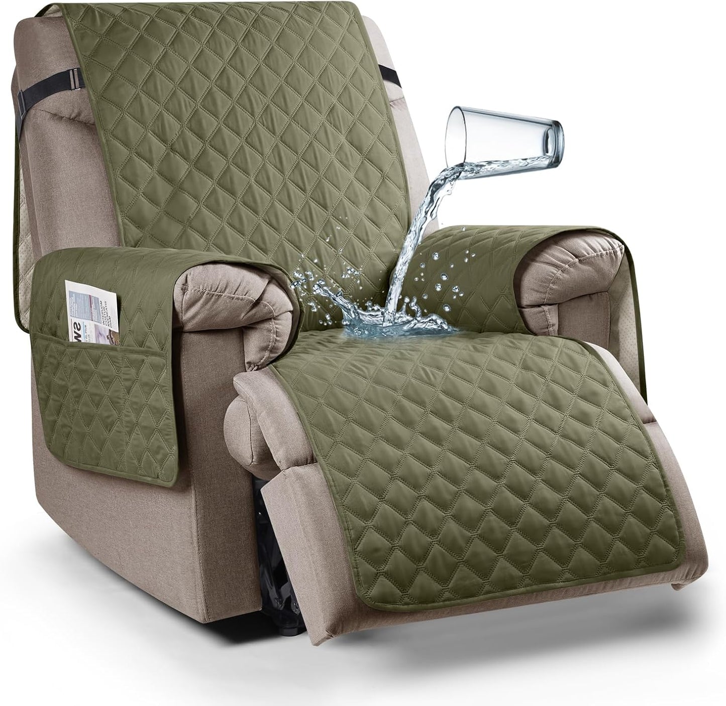Waterproof Recliner Chair Cover for Kids and Pets - Olive Green