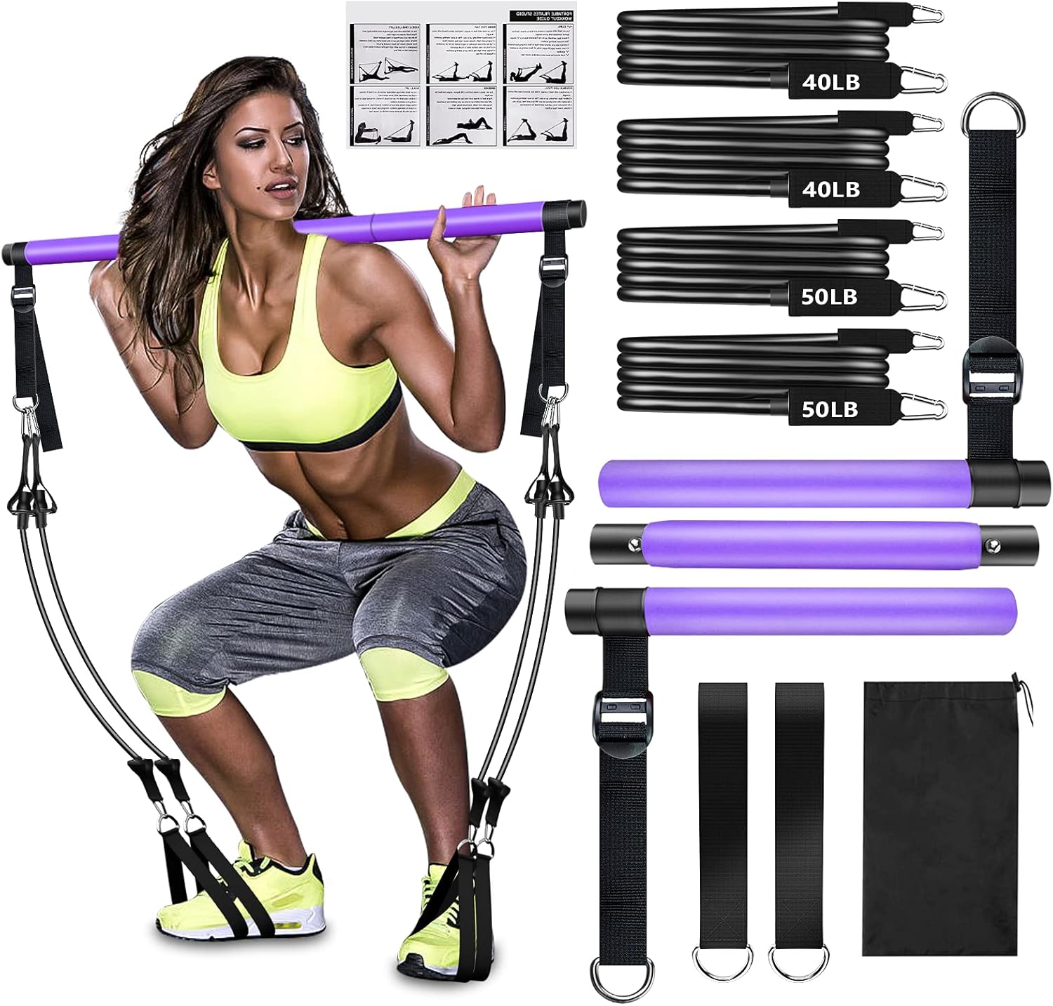 Pilates Bar Kit with Resistance Bands for Home Fitness Workouts