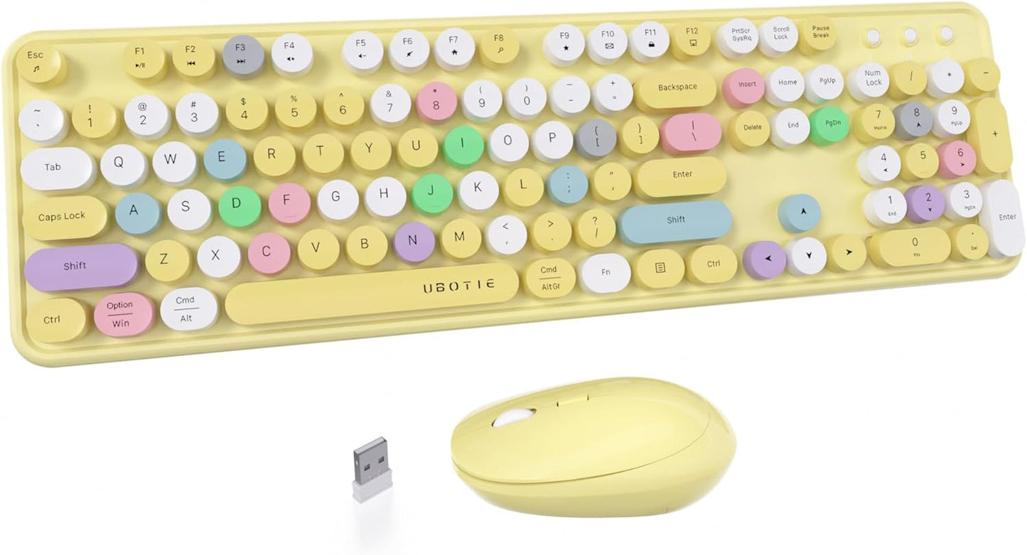 UBOTIE Colorful Computer Wireless Keyboard Mouse Combos