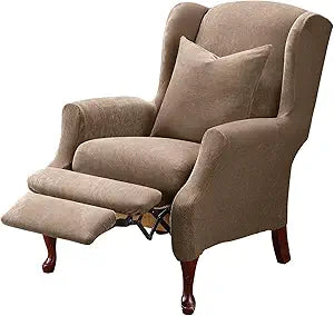 SureFit Stretch Pique Box Cushion Wing Recliner Chair Cover