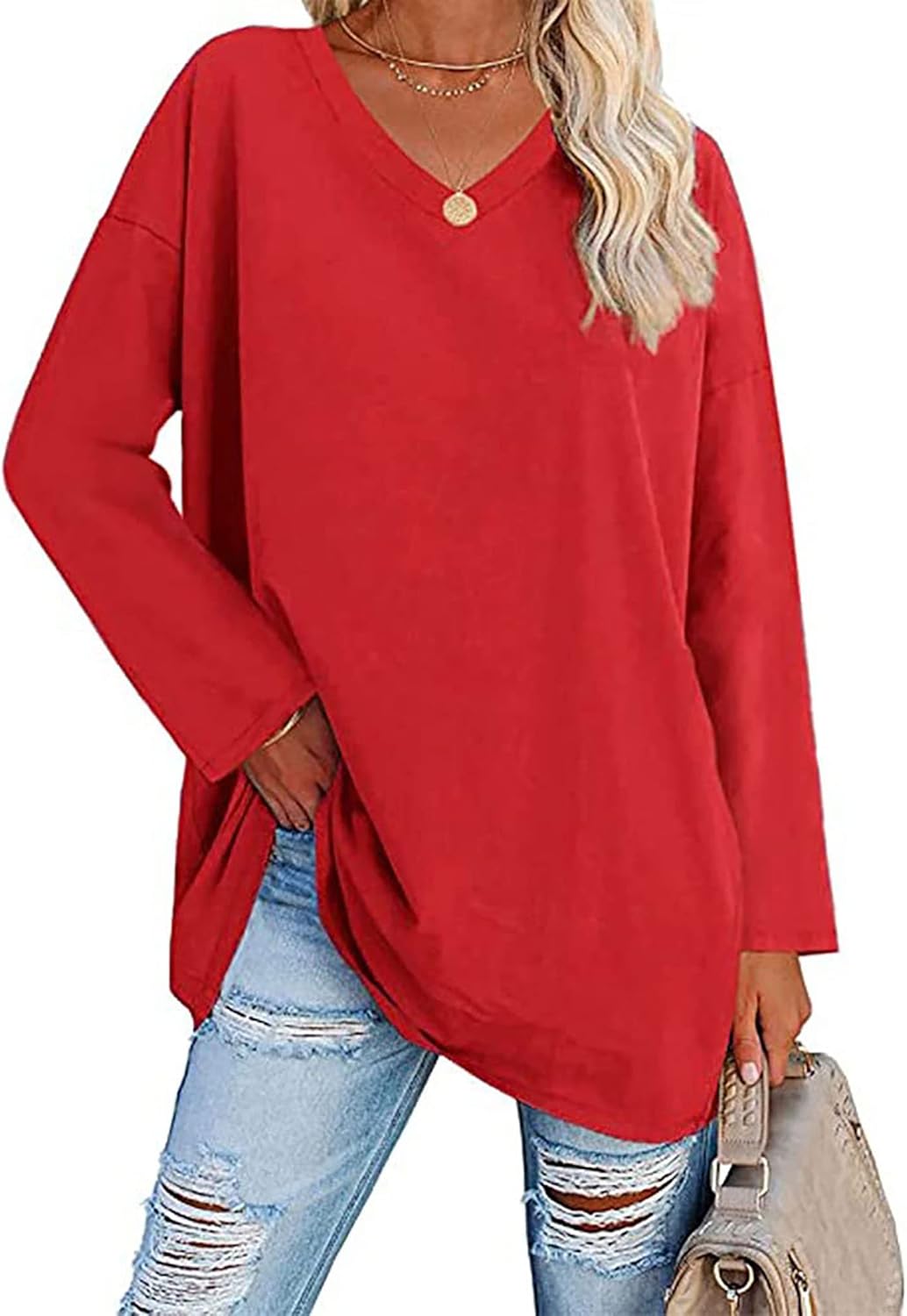 Cozy V-Neck Oversized Tee - TSMNZMU