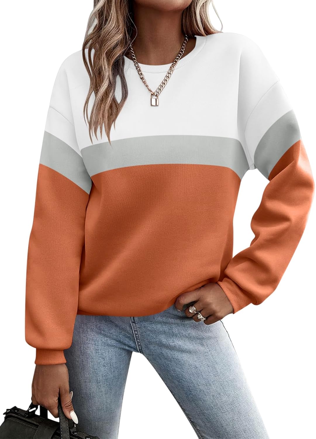 TICTICMIMI Women's Long Sleeve Casual Color Block Sweatshirts