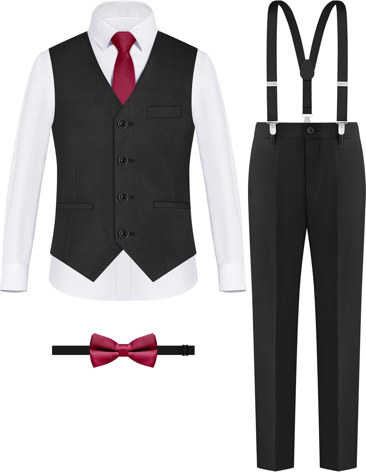 Boys' Formal Suit Set with Suspenders and Adjustable Waist