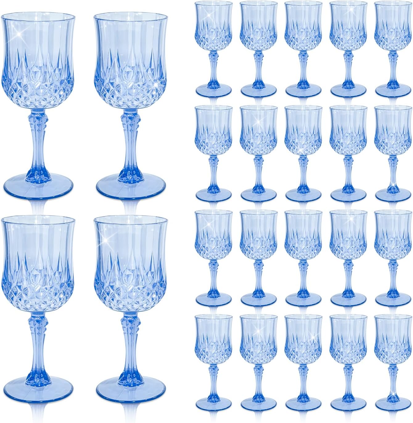24 PCS Vintage Blue Wine Glasses for Events and Parties