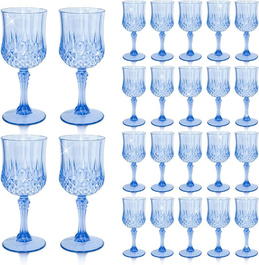 24 PCS Vintage Blue Wine Glasses for Events and Parties