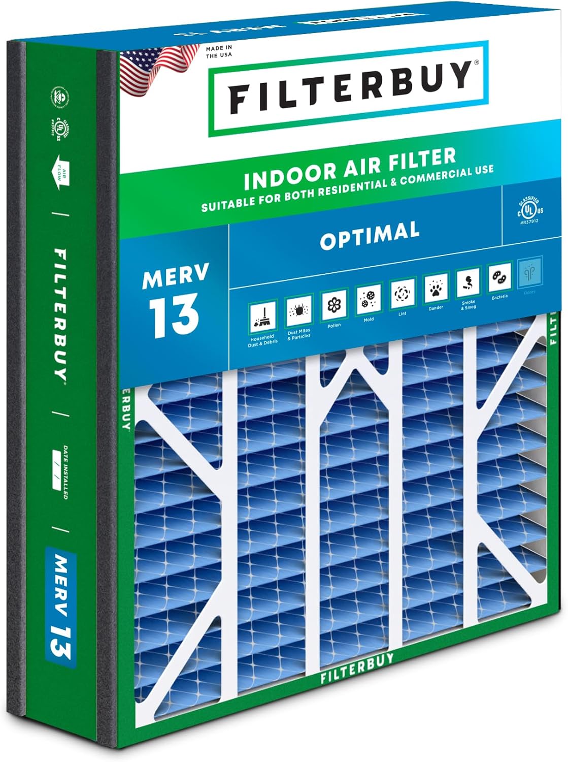 Filterbuy 20x20x5 Air Filter MERV 13 for Smoke & Allergy Defense