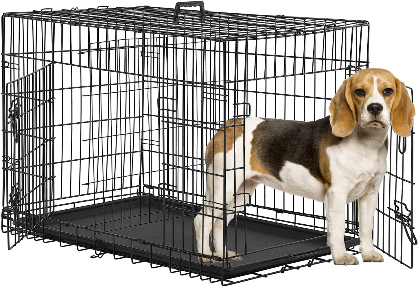 BestPet Dog Crate 36in Black Foldable Metal Kennel for Travel