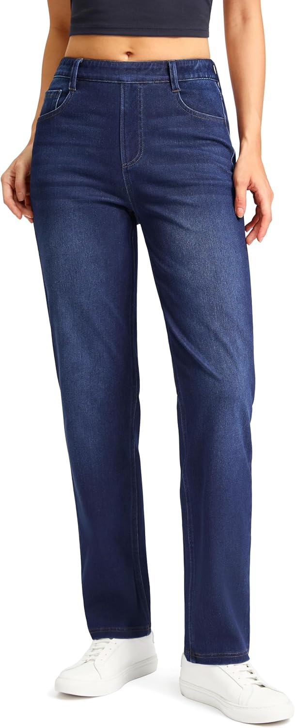 Trendy Tummy Control High Waisted Straight Leg Jeans for Women