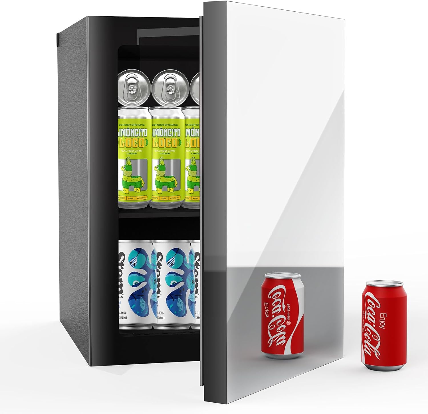 24 Can Beverage Refrigerator Cooler with Mirrored Front Door
