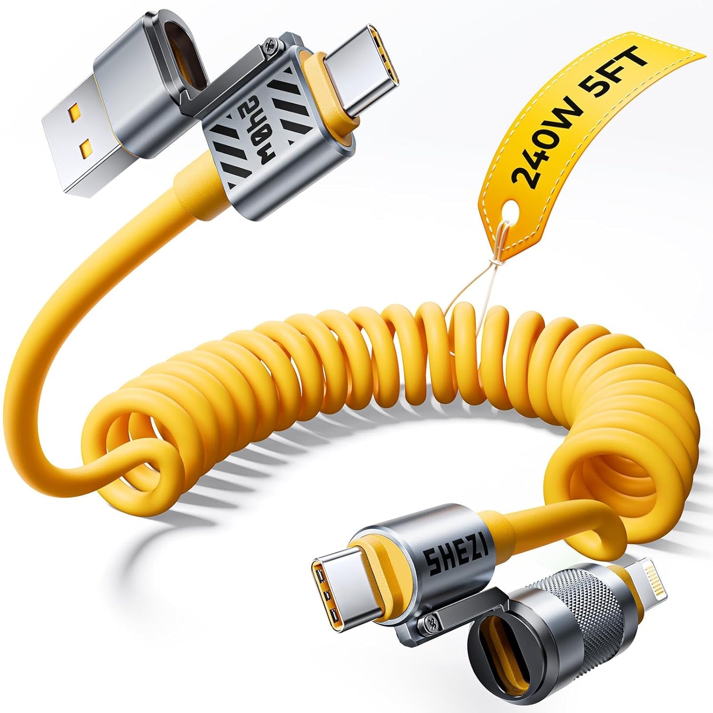 Coiled Cable 4-in-1 USB C Charger for Fast Charging & Data Transfer
