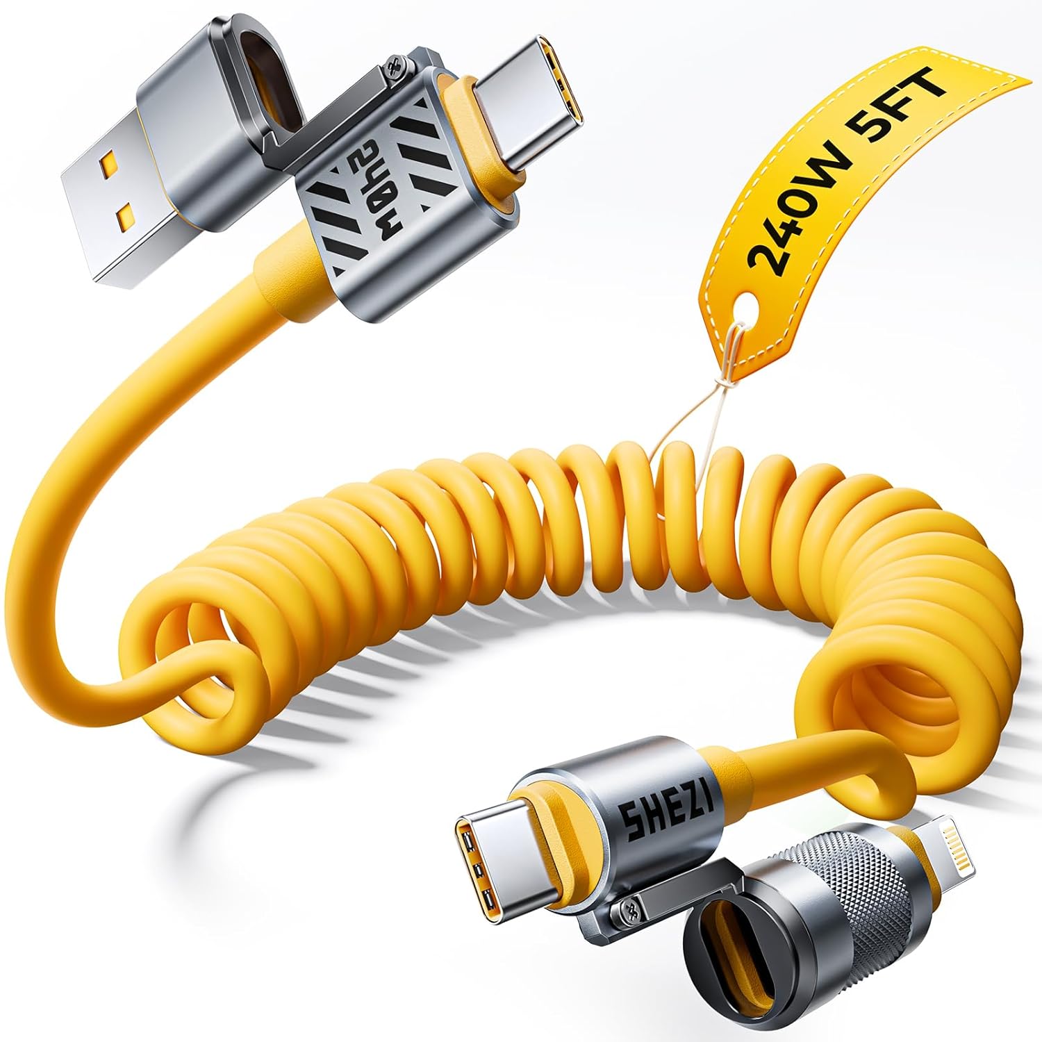 Coiled Cable 4-in-1 USB C Charger for Fast Charging & Data Transfer