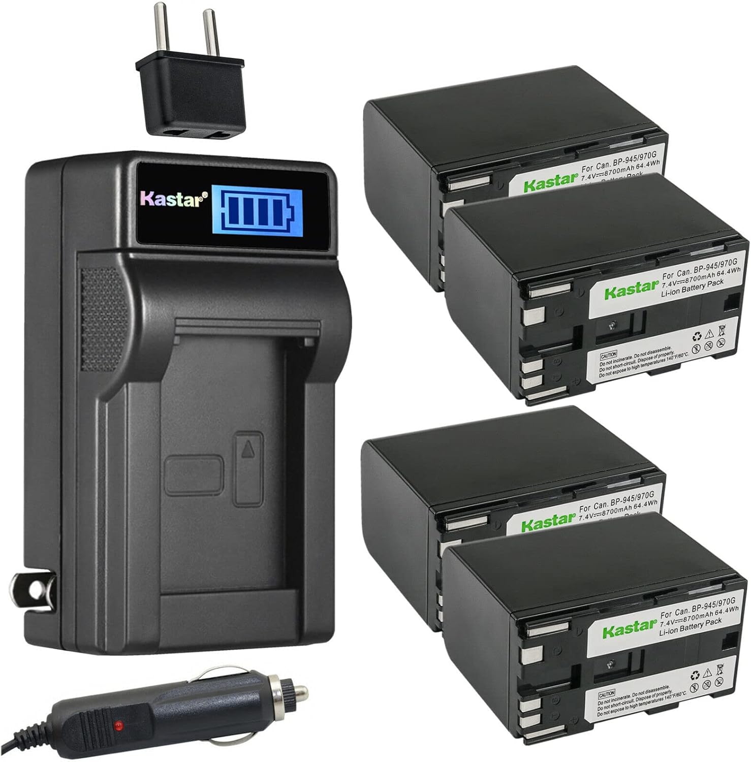 Kastar 4-Pack BP-970G Battery and LCD Charger for Canon Cameras