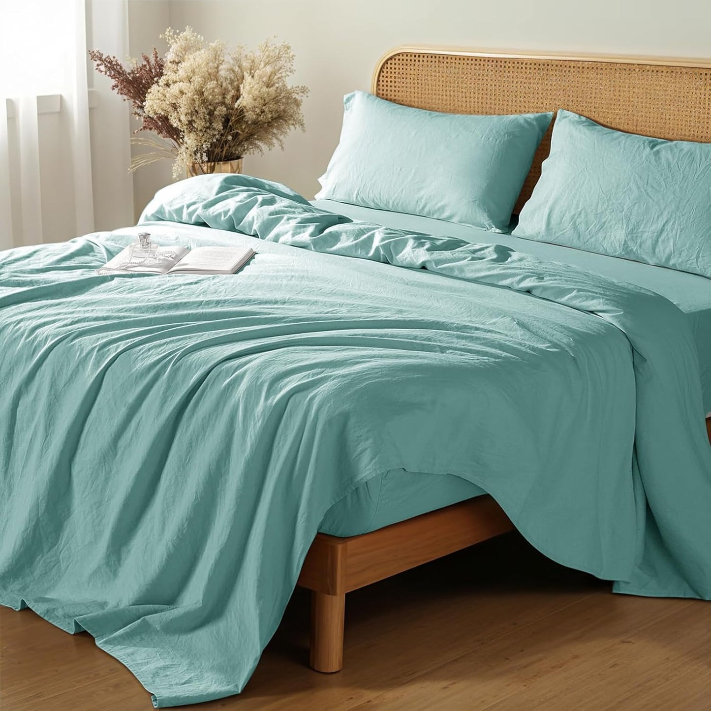 Shilucheng 100% French Linen Queen Sheets for Ultimate Comfort