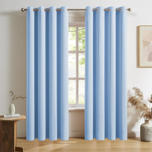 DUALIFE Cerulean Blue Blackout Curtain Panels for Room Darkening