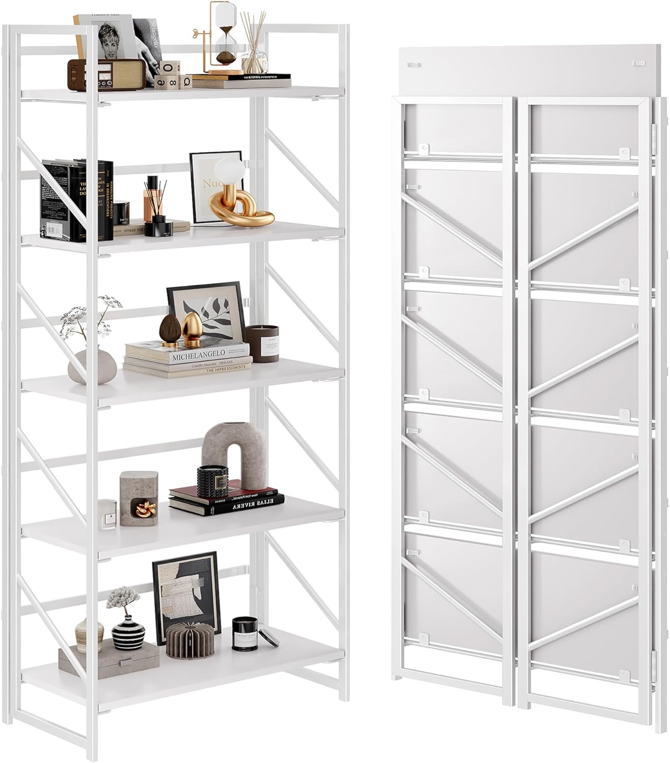 JSB No Assembly Folding Bookshelf for Vintage Home Storage
