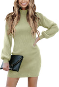 Women Long Sleeve Turtle Mock Neck Rib Knit Bodycon Dress