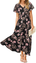 Simplee Womens Floral Maxi Dress Short Sleeve Summer Boho - Flowy Fit