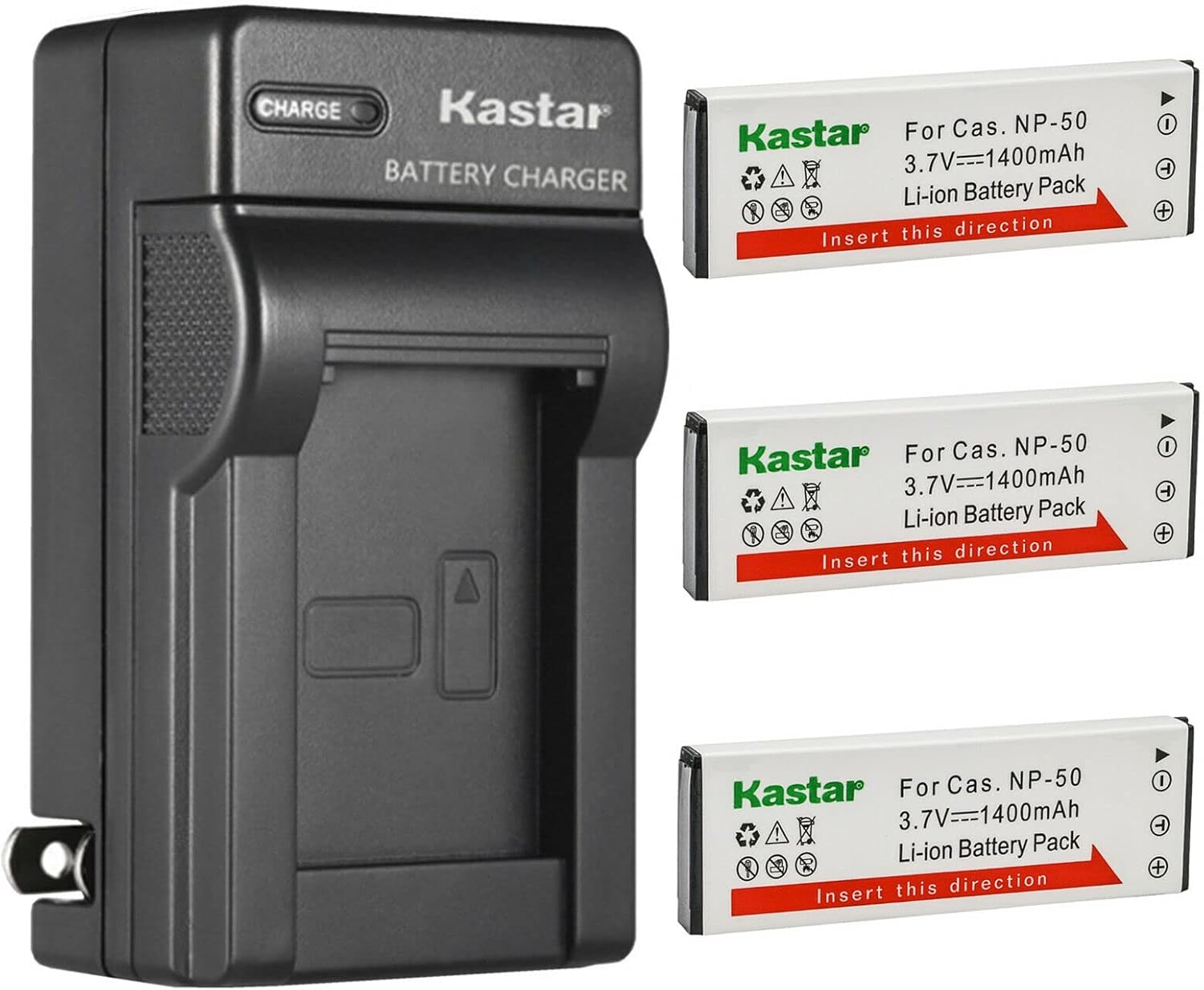 Kastar 3-Pack Battery and AC Wall Charger for Casio NP-50