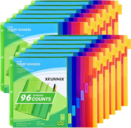 8-Tab Binder Dividers with Pockets for 3 Ring Binders