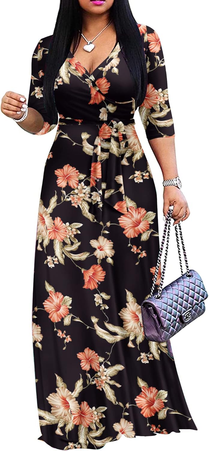 FANDEE Plus Size Maxi Dress for Women Casual Summer Sundress