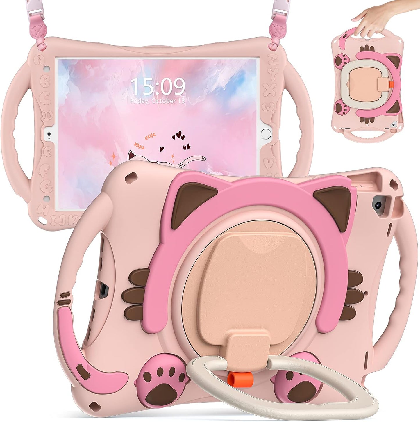 BATYUE iPad Case 10.2 inch for Kids with Rotating Stand and Strap