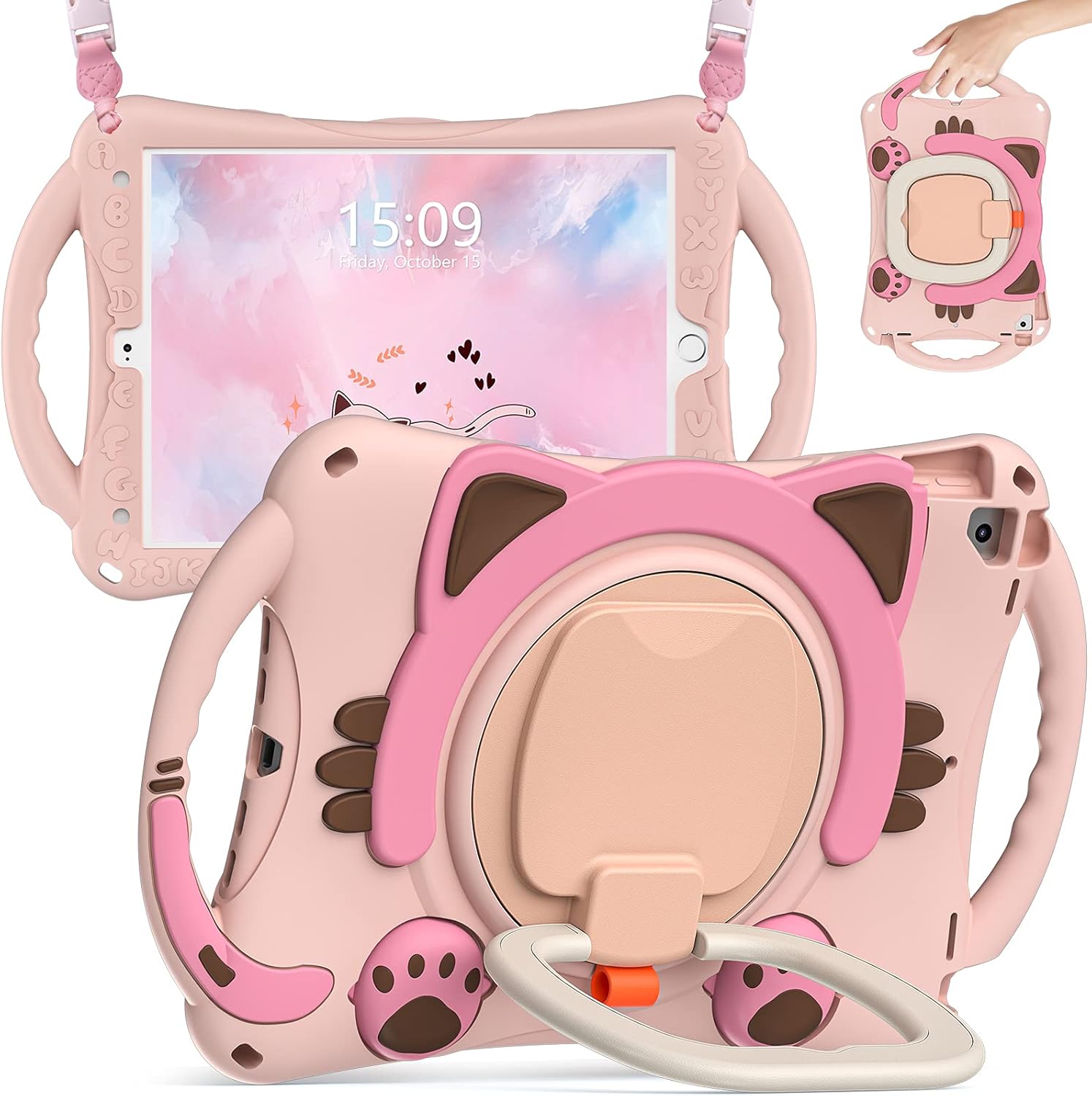 BATYUE iPad Case 10.2 inch for Kids with Rotating Stand and Strap