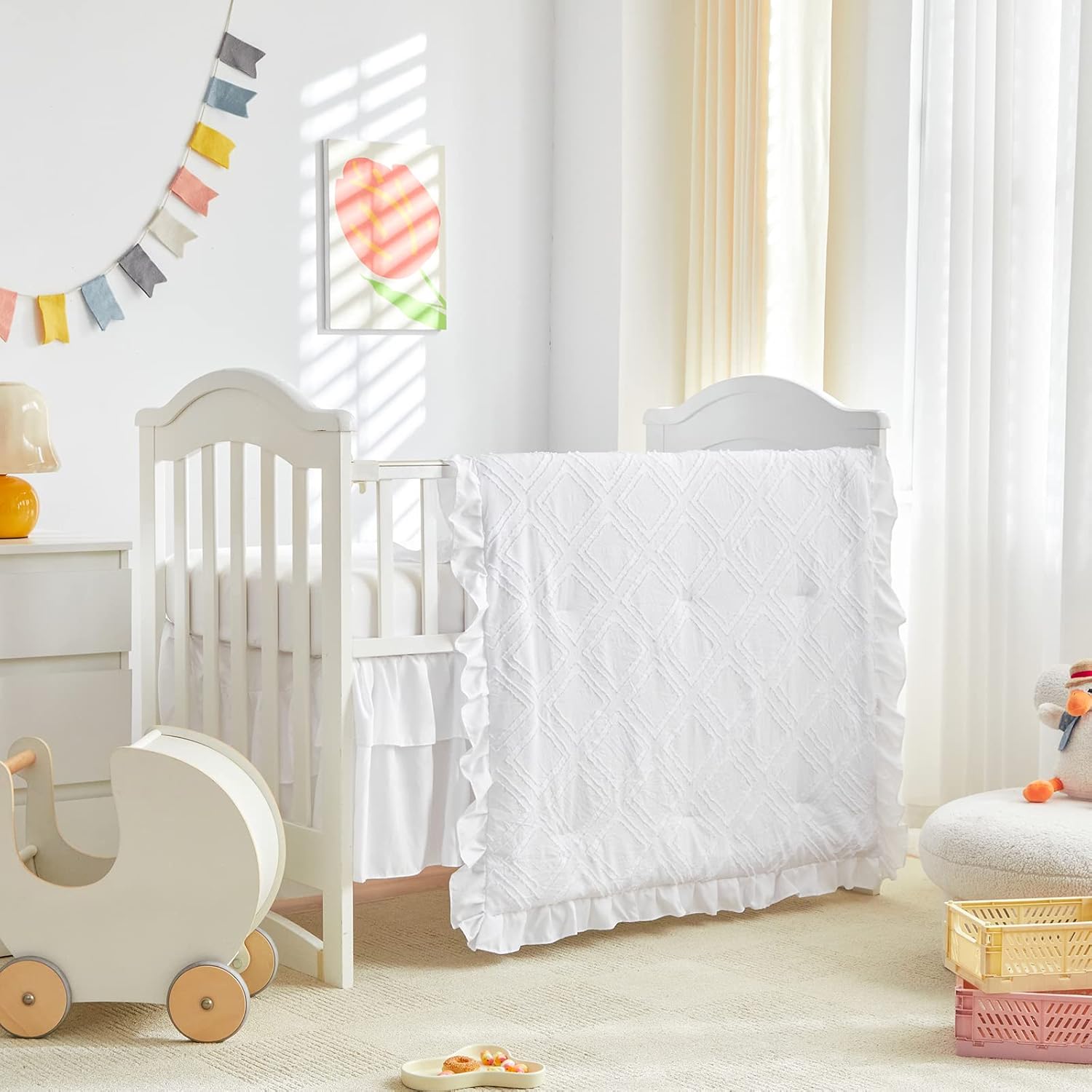 Tufted Ruffle Crib Bedding Set for Baby - Chic Soft Comforter