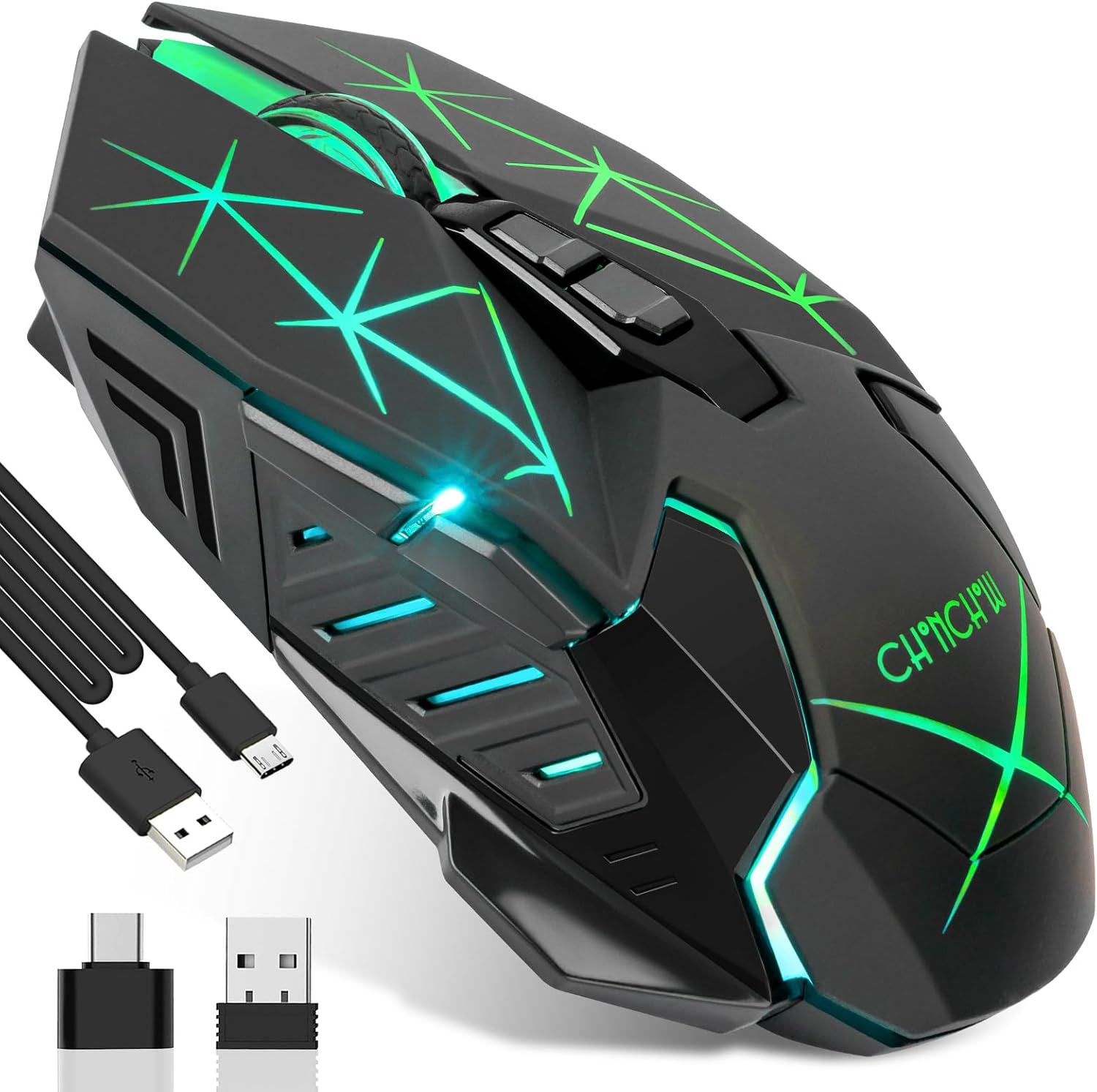 CHONCHOW Rechargeable Gaming Mouse - Colorful LED Lights, Up to 3200 DPI