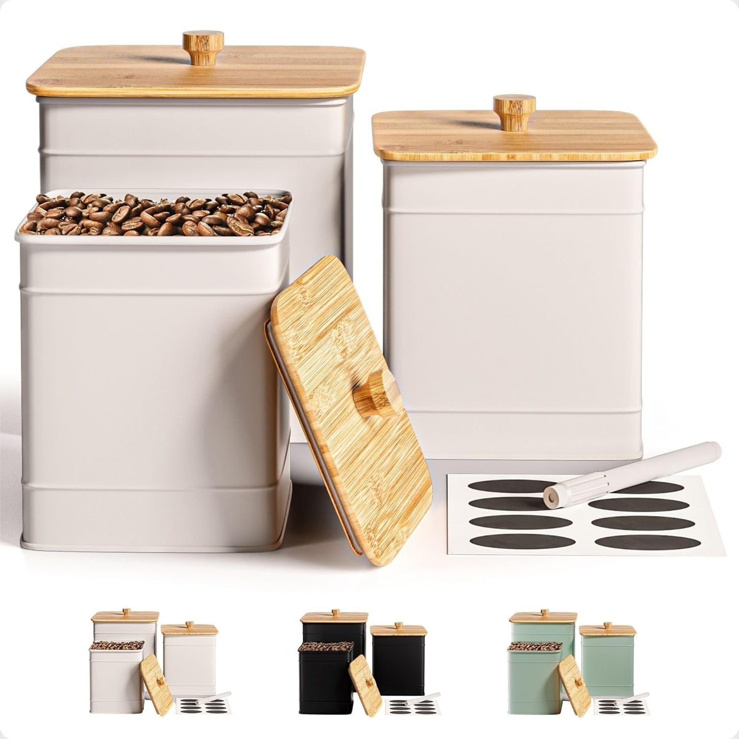 Kitchen Canisters Set of 3 with Airtight Lids & Labels