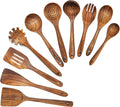 Natural Teak Wooden Spoons for Cooking - 10 Pcs Kitchen Set