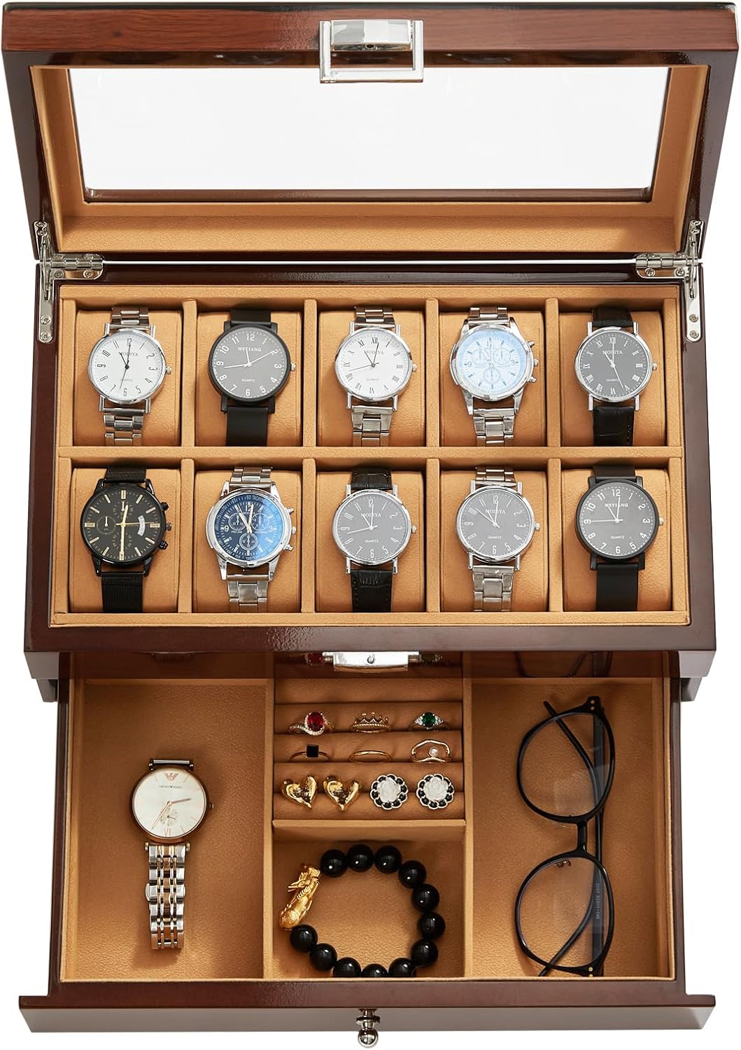 Homruilink Wood Watch Box: Elegant 10-Slot Organizer