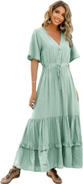 Women's Rayon Cotton V Neck Floral Midi Dress - Lightweight Summer