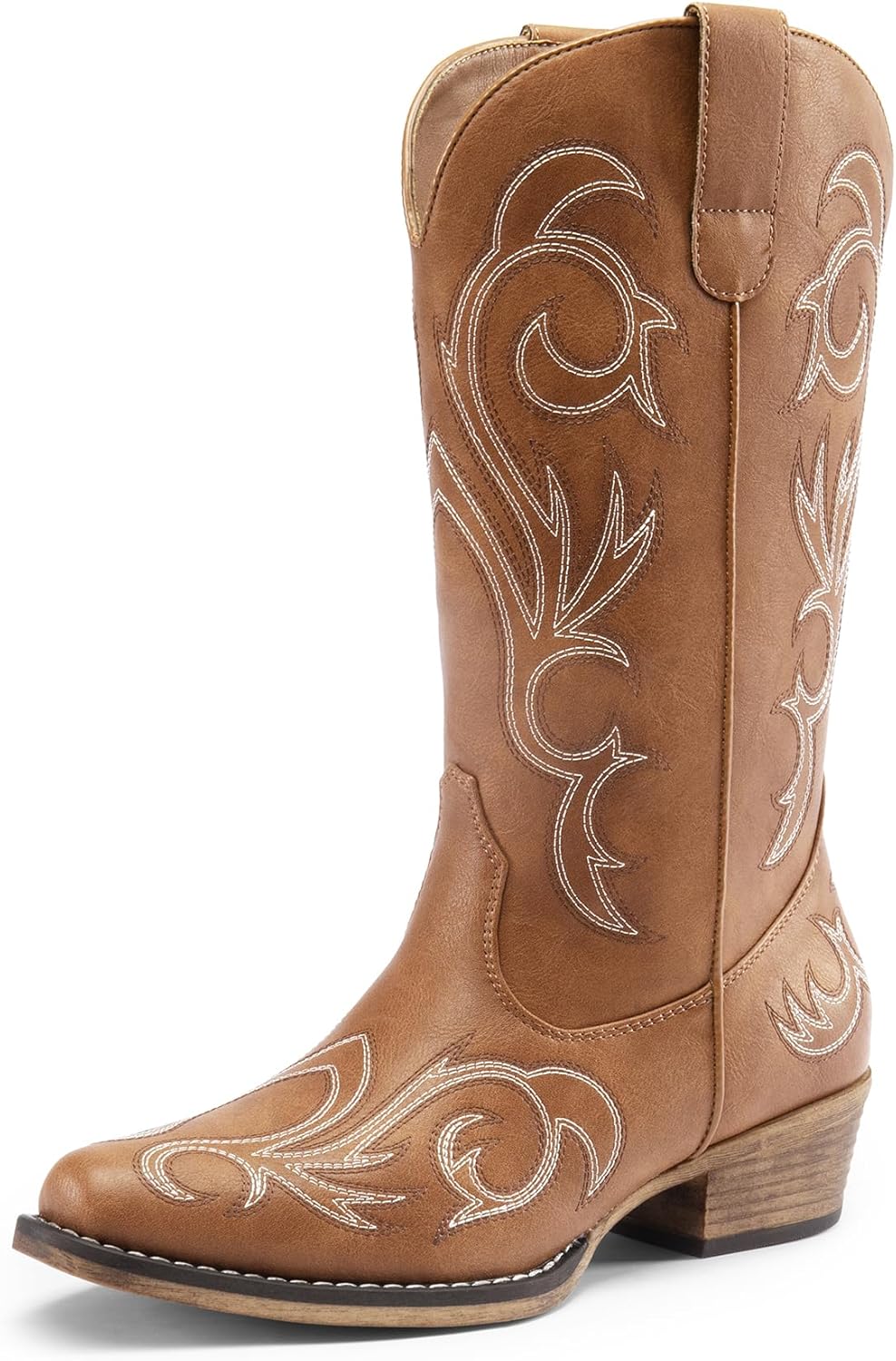 DREAM PAIRS Women's Cowboy Boots with Square Toe and Chunky Heel