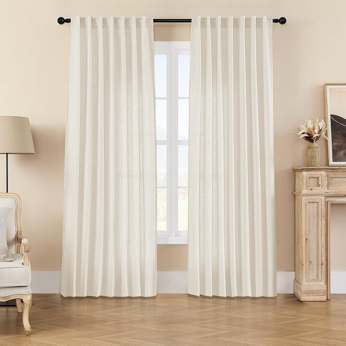 Joydeco Linen Curtains 84 Inch Light Filtering Drapes Set