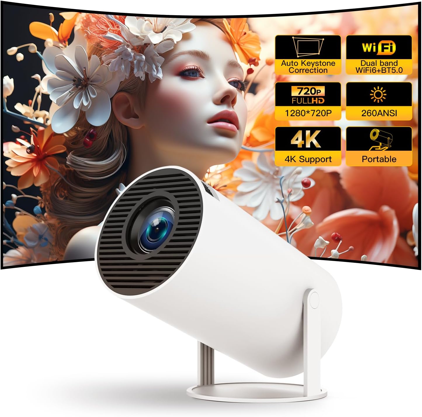 Portable 4K Mini Projector with WiFi & Bluetooth