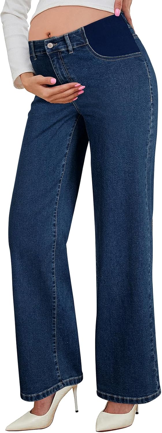 BLENCOT Maternity Jeans for Women High Waist Straight Leg Denim