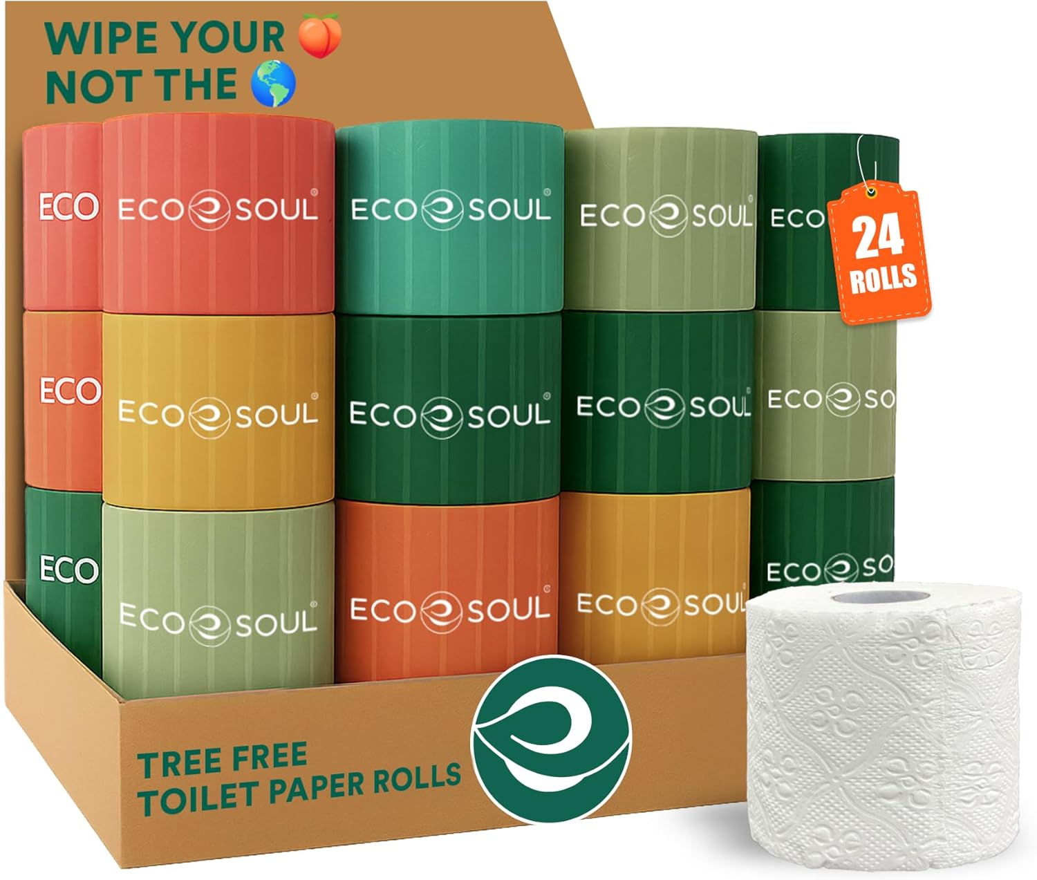 ECO SOUL Bamboo Toilet Paper 24 Mega Rolls 3 Ply for Comfort